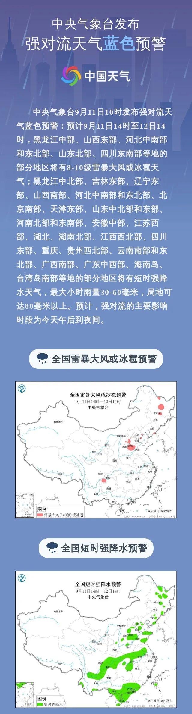 中央气象台发布强对流天气蓝色预警